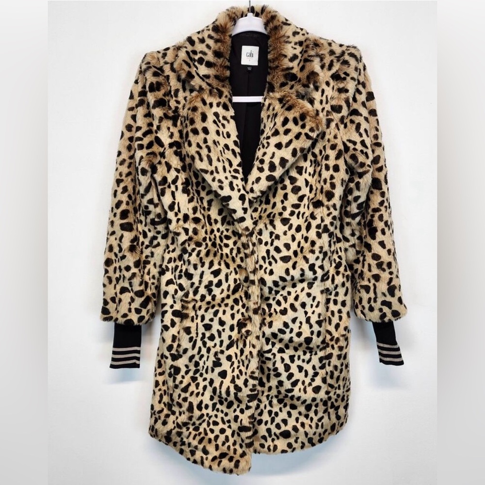 cabi Josephine Leopard Faux Fur Coat Size S EUC